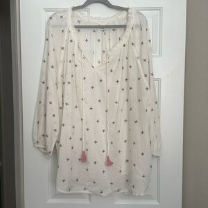 Women’s Caslon ivory and pink floral embroidered shirt 3X New